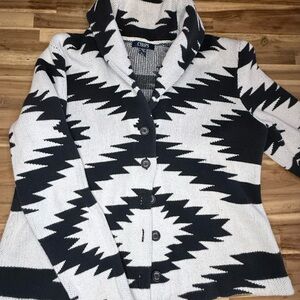 Chaps by Ralph Lauren Black & White Aztec Shawl Collar Cardigan Sweater